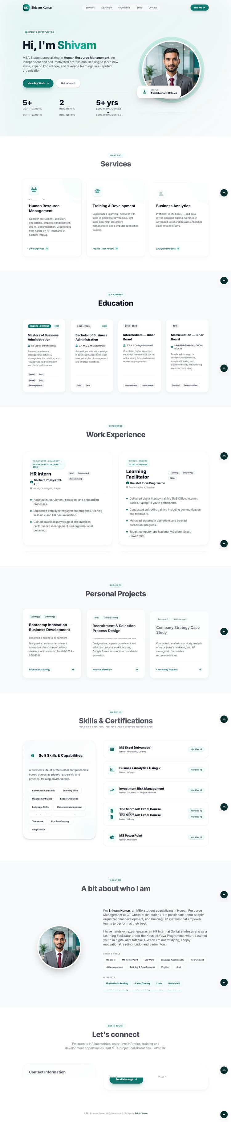 Shivam Kumar Portfolio website design project