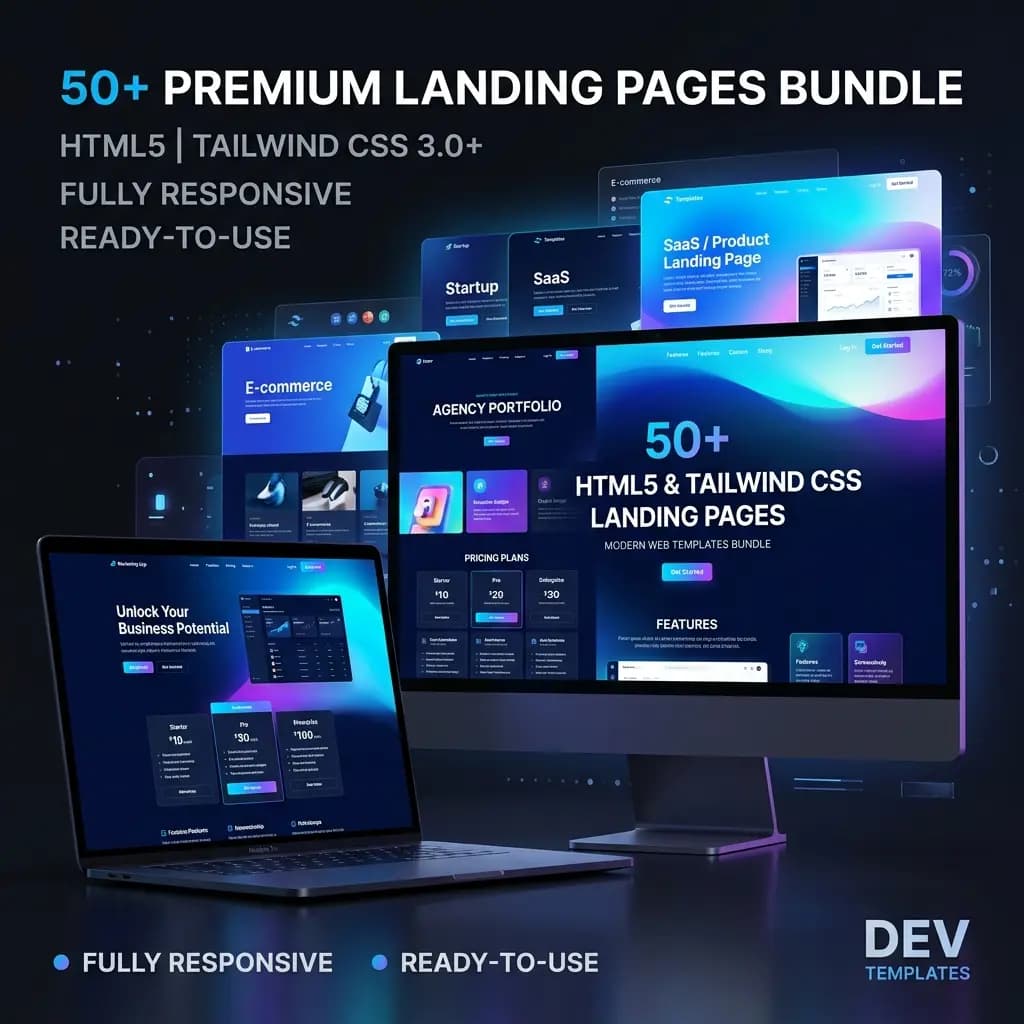 50+ Premium HTML5 & Tailwind CSS Landing Pages - Developed by MaaJanki Web Tech 50+ Premium HTML5 & Tailwind CSS Landing Pages